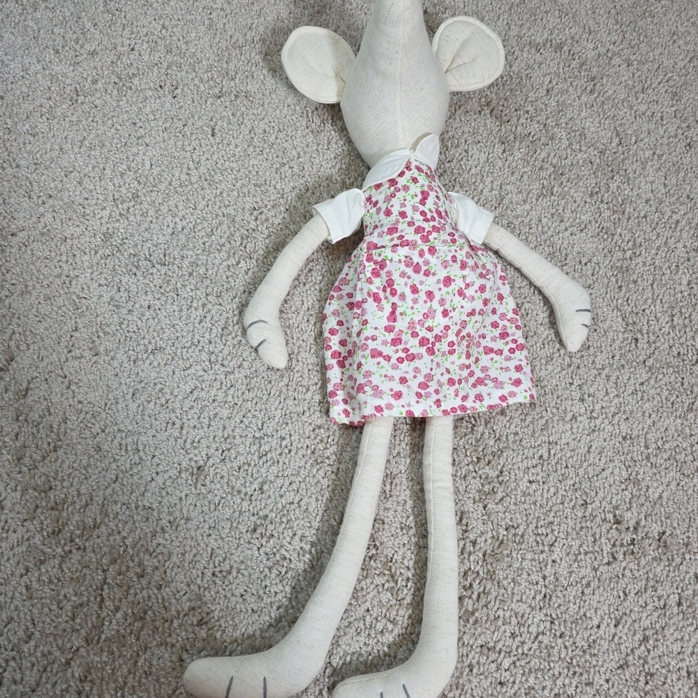 Mud Pie Cream Mouse Plush in Floral Dress - Picture 3 of 5